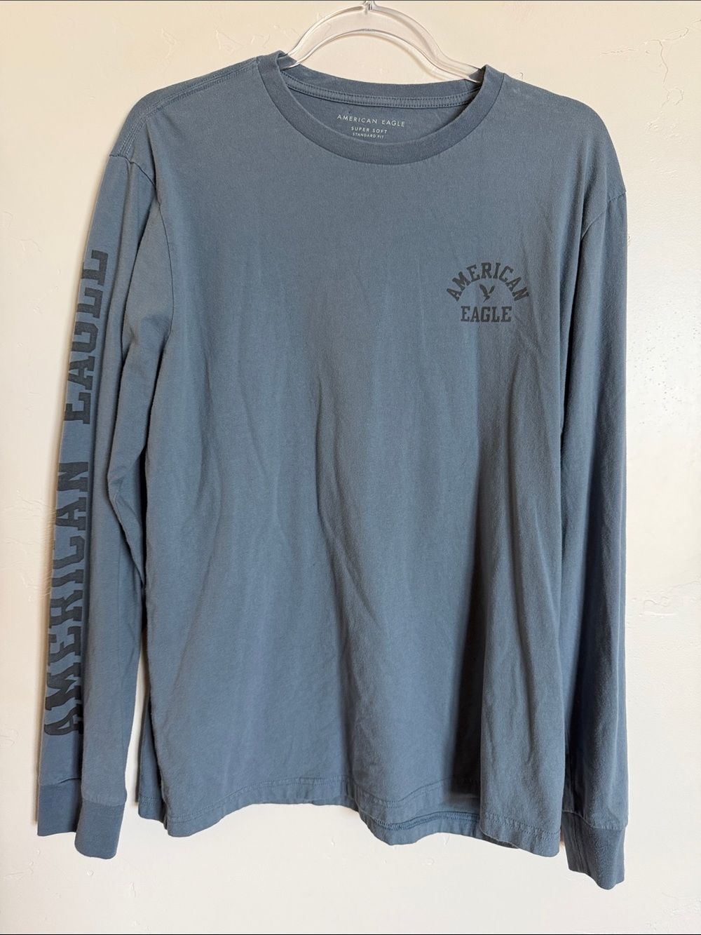 American Eagle Outfitters Men's Long Sleeve Crewneck Shirt - Slate Blue Gray